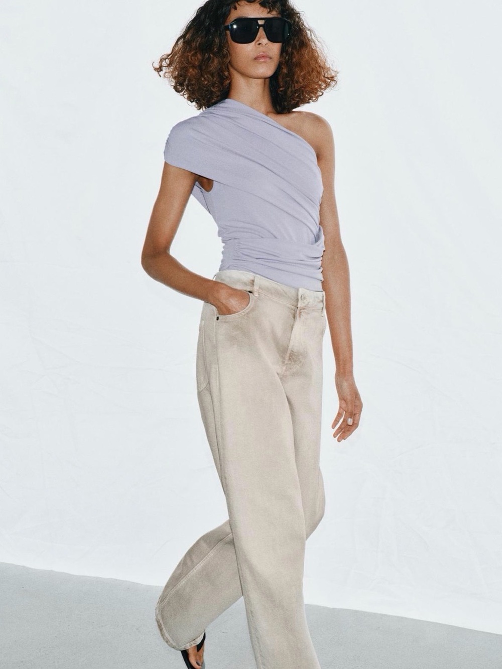 Zara Lavender Purple One-Shoulder Bodysuit size small NWOT